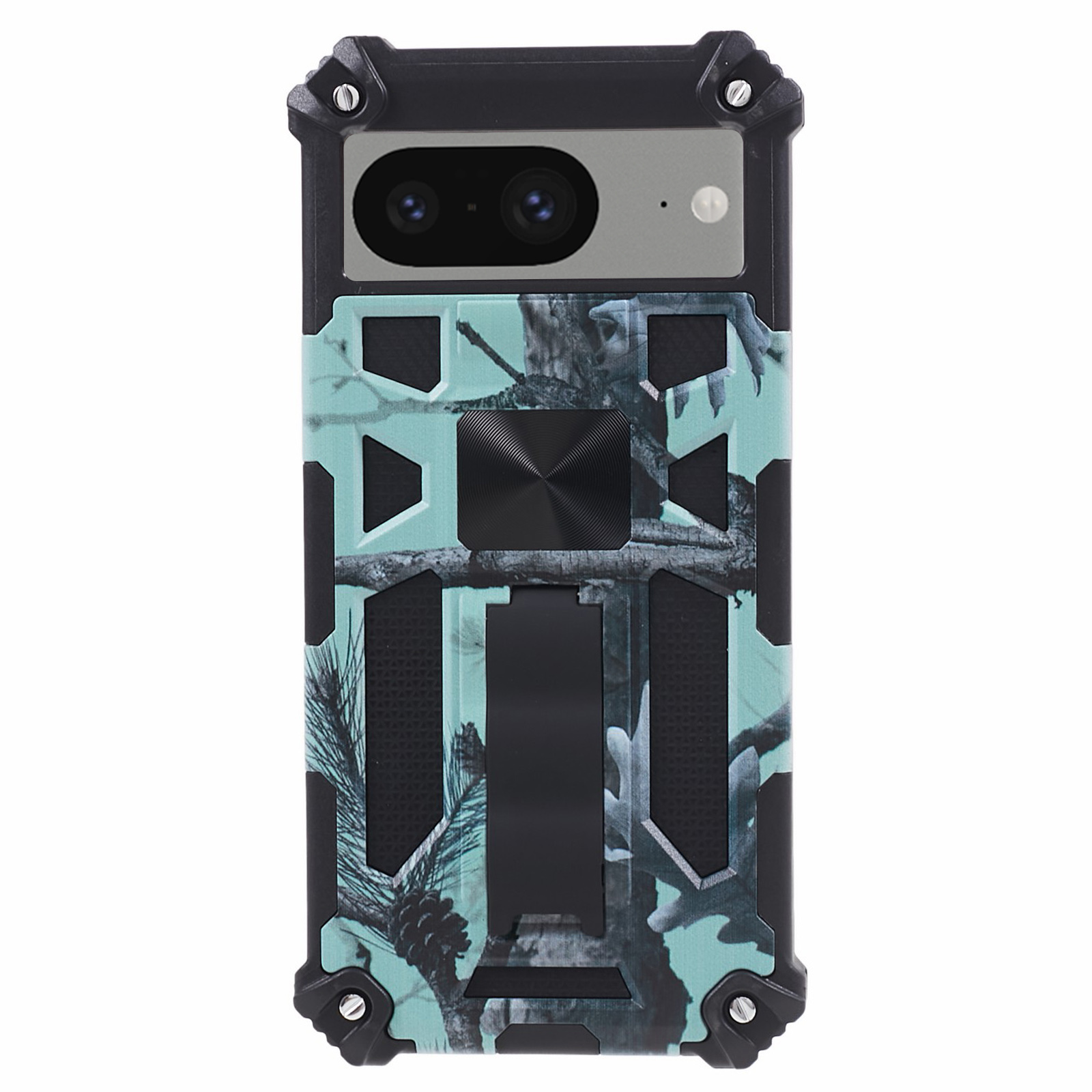 

Für Google Pixel 8 Camouflage Kickstand Phone Case PC+TPU Schockdcoverabdeckung - Hellgrün, Google Pixel 8