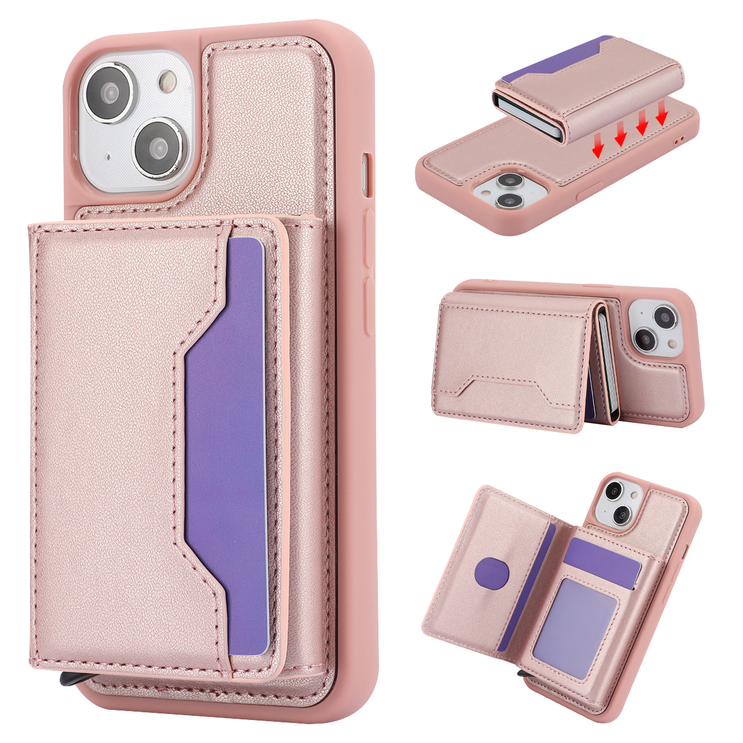 

Kickstand-telefonhülle Für Iphone 15 Plus, Rfid-blockierungs-telefonabdeckung Mit Abnehmbarem Pop-up-kartenhalter - Roségold, iPhone 15 Plus