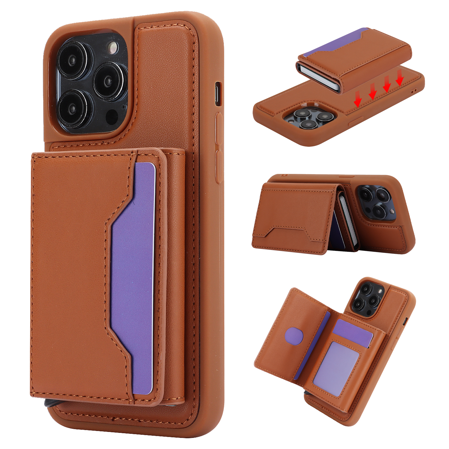 

Rfid-blockierung Von Kickstand-telefoncover Für Iphone 15 Pro, Abnehmbare Popup-kartenhülle Telefonschale - Braun, iPhone 15 Pro
