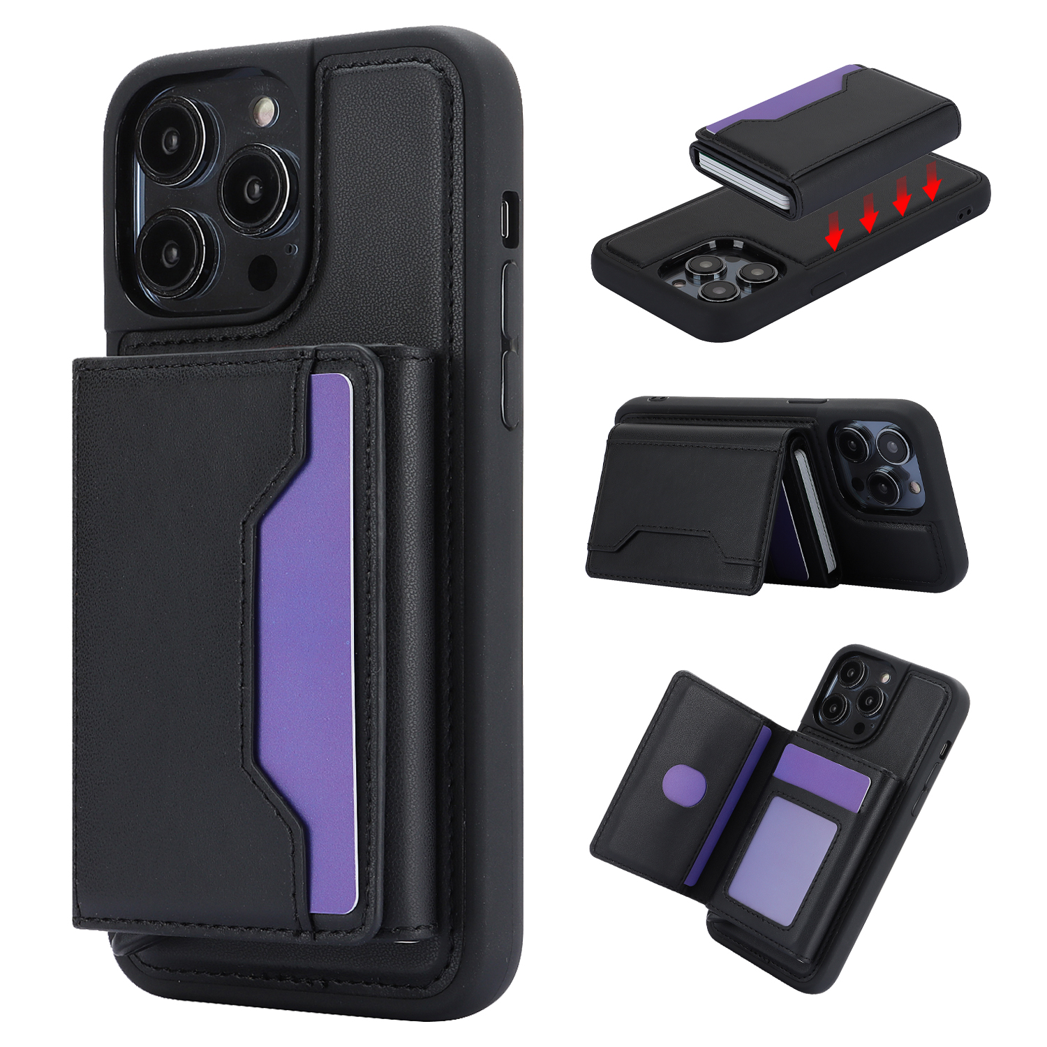 

Telefon Kickstand Hülle Für Iphone 15 Pro Max, Rfid-blockierung Telefonabdeckung Mit Abnehmbarem Popup-kartenhalter - Schwarz, iPhone 15 Pro Max