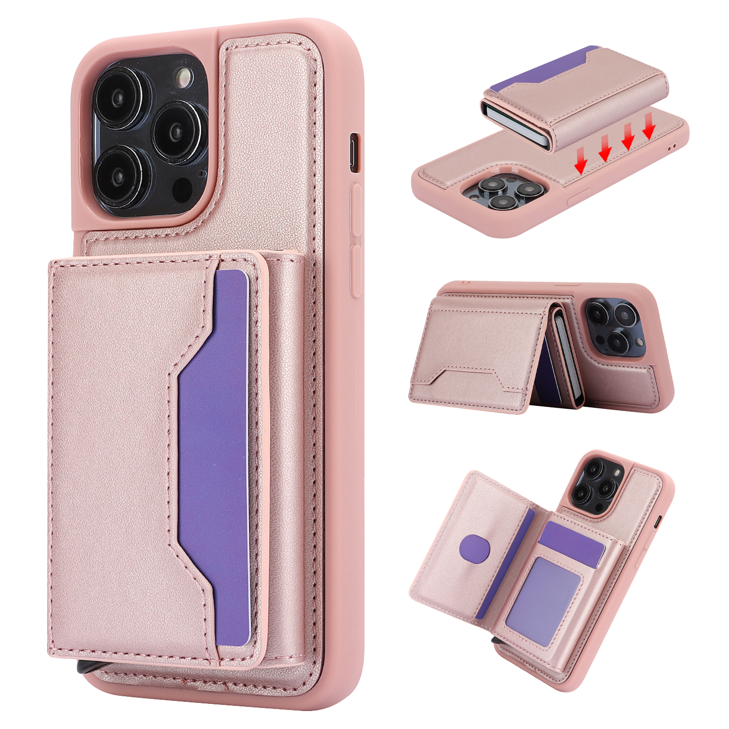 

Telefon Kickstand Hülle Für Iphone 15 Pro Max, Rfid-blockierung Telefonabdeckung Mit Abnehmbarem Popup-kartenhalter - Roségold, iPhone 15 Pro Max