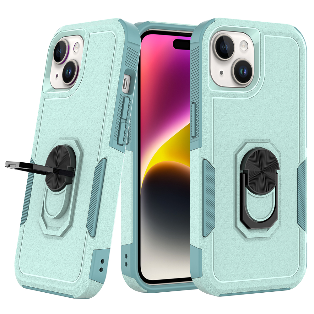 

PC + Tpu-telefonhülle Für Iphone 15, Metall Ring Kickstand Drop-proof-telefonabdeckung - Minzgrün, iPhone 15