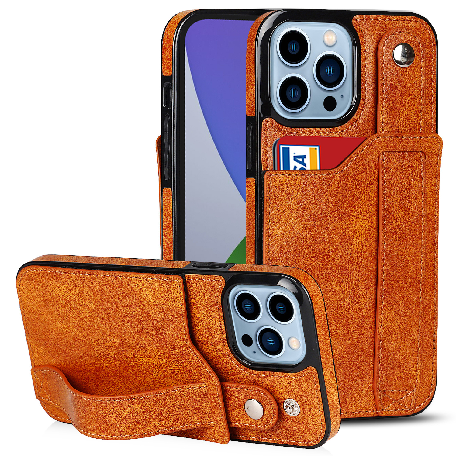 

Für Iphone 15 Pro Retro PU Leder Beschichtete TPU -telefonhülle RFID -blockierungskartenhalter Armband Kickstand Cover - Gelb, iPhone 15 Pro