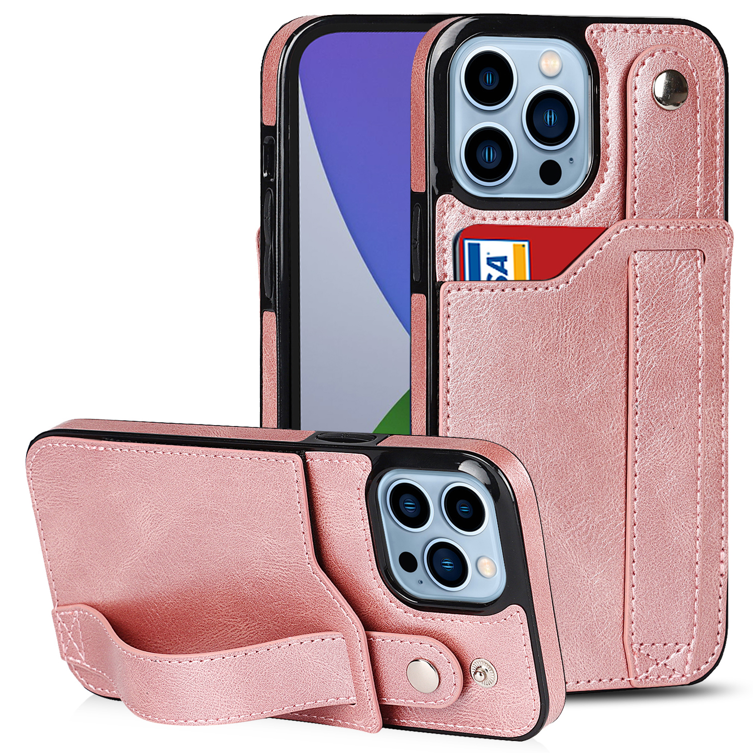 

Für Iphone 15 Pro Retro PU Leder Beschichtete TPU -telefonhülle RFID -blockierungskartenhalter Armband Kickstand Cover - Roségold, iPhone 15 Pro