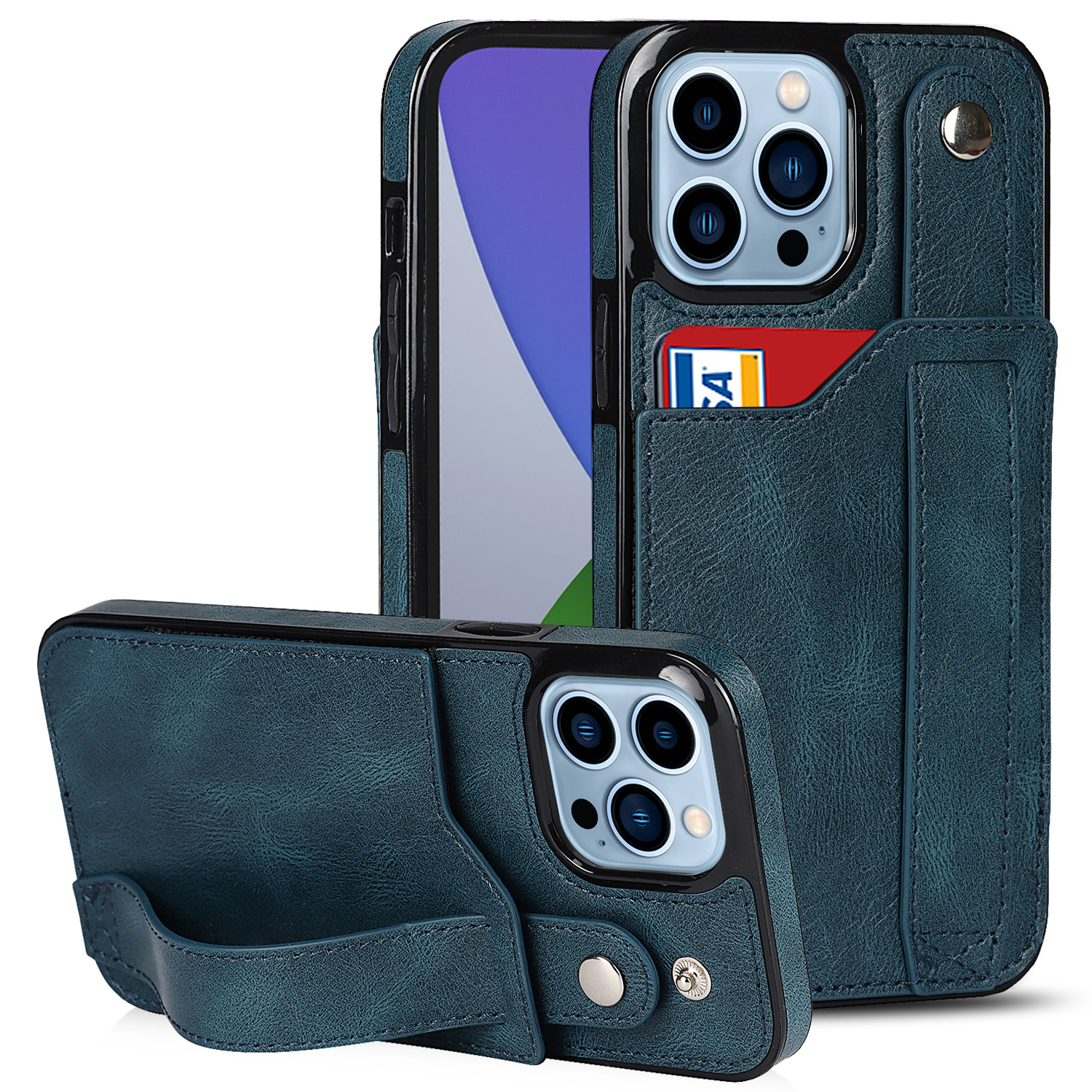 

Für Iphone 15 Pro Retro PU Leder Beschichtete TPU -telefonhülle RFID -blockierungskartenhalter Armband Kickstand Cover - Blau, iPhone 15 Pro