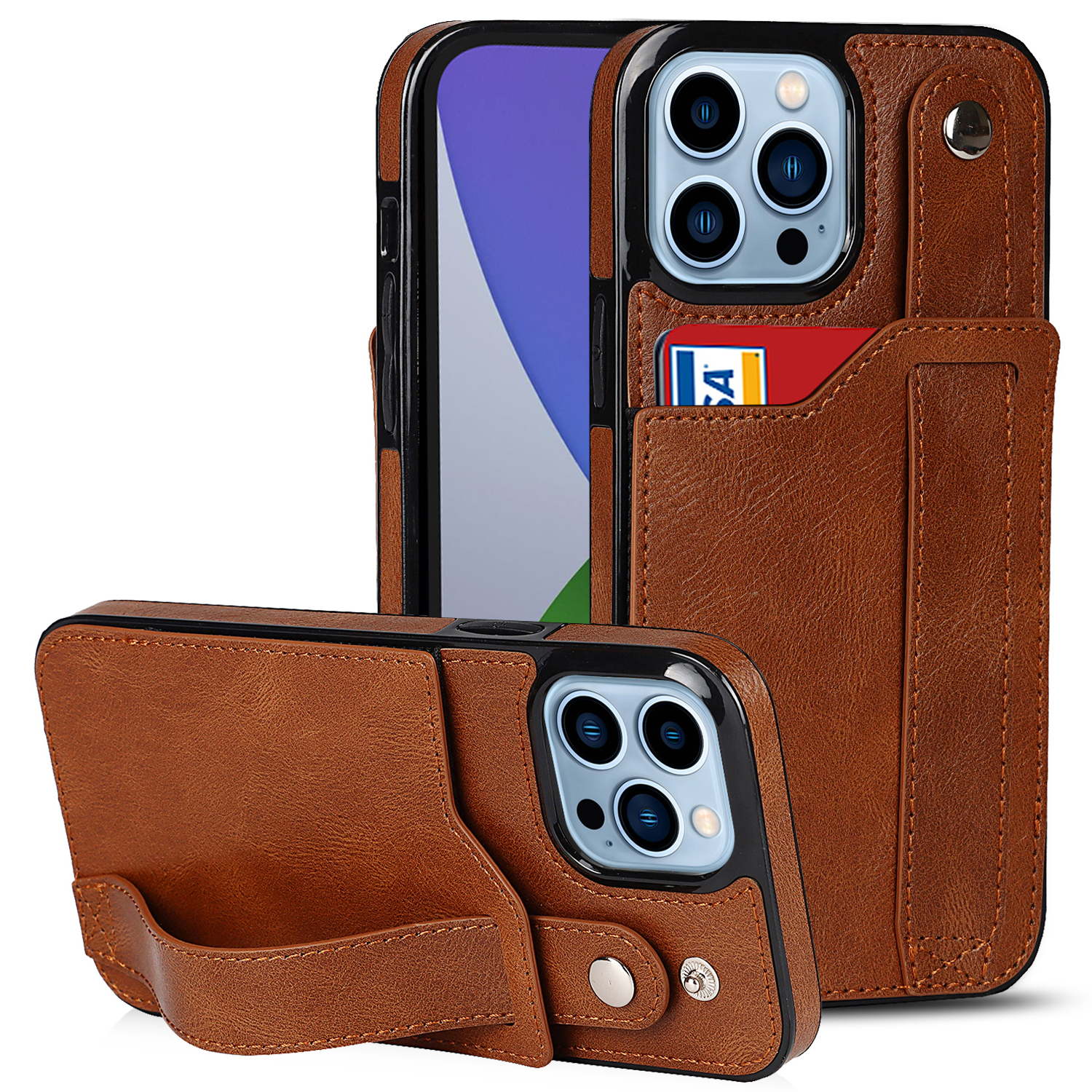 

Für Iphone 15 Pro Retro PU Leder Beschichtete TPU -telefonhülle RFID -blockierungskartenhalter Armband Kickstand Cover - Braun, iPhone 15 Pro