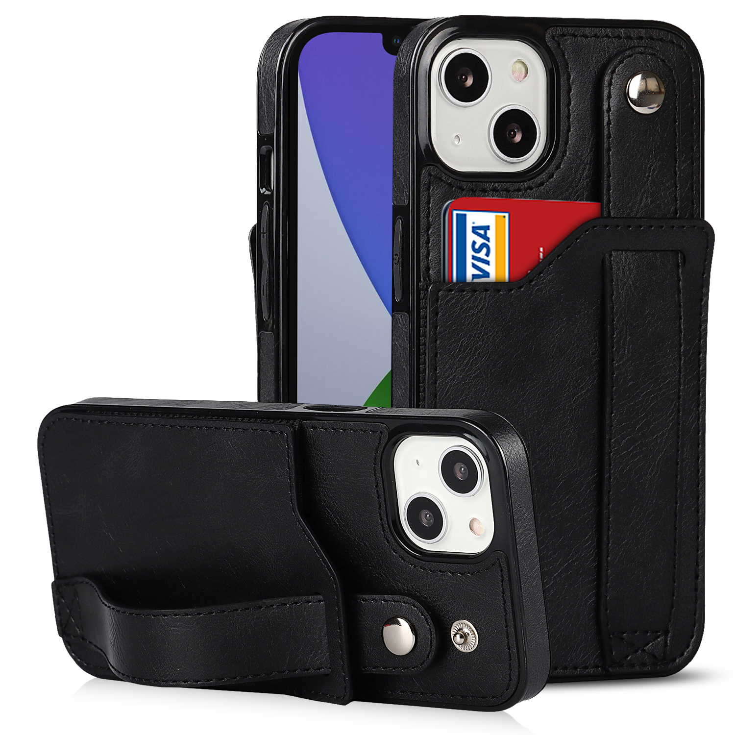 

Telefonhülle Für Iphone 15 Retro PU Leder+tpu RFID -blockierungskartenhalter Armband Kickstand Cover - Schwarz, iPhone 15