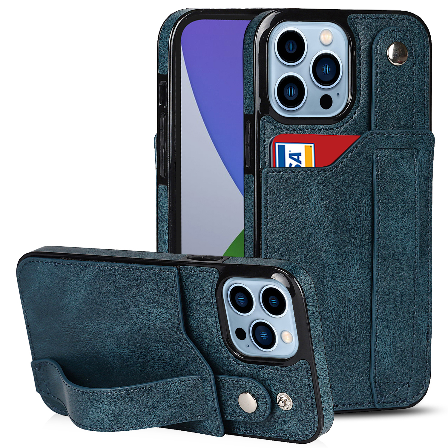 

Kartenplatz -telefonhülle Für Iphone 15 Pro Max, Retro PU Leder+tpu Armband Kickstand RFID -blockierung - Blau, iPhone 15 Pro Max