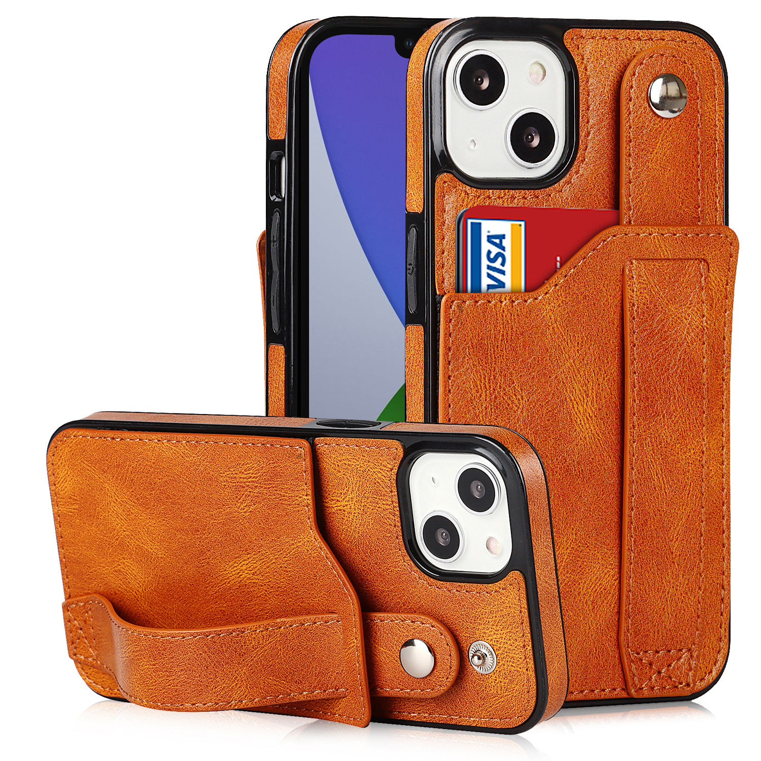 

PU Leder+tpu -telefonhülle Für Iphone 15 Plus, Retro -karten -slot -armband Kickstand RFID Blocking Cover - Gelb, iPhone 15 Plus