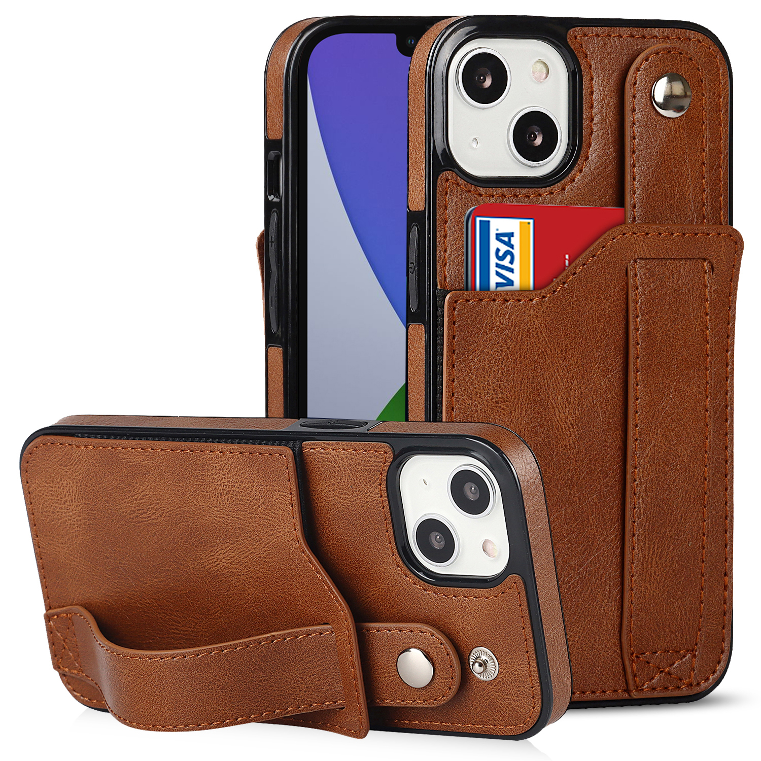 

PU Leder+tpu -telefonhülle Für Iphone 15 Plus, Retro -karten -slot -armband Kickstand RFID Blocking Cover - Braun, iPhone 15 Plus