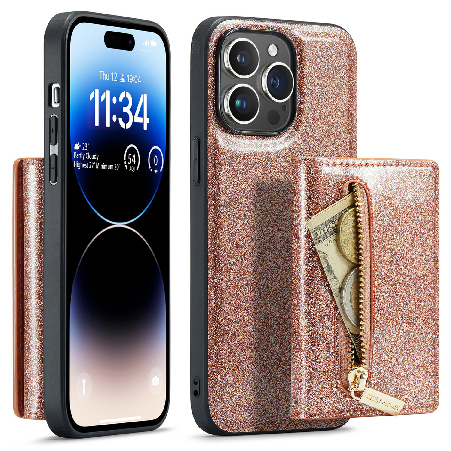 

Dg. Ming M3 -serie Für Iphone 15 Pro Max Magnetabendbare Abdeckung Glitzer Lederbeschichteter PC+TPU -brieftet -kickstand -telefonhülle - Roségold, iPhone 15 Pro Max