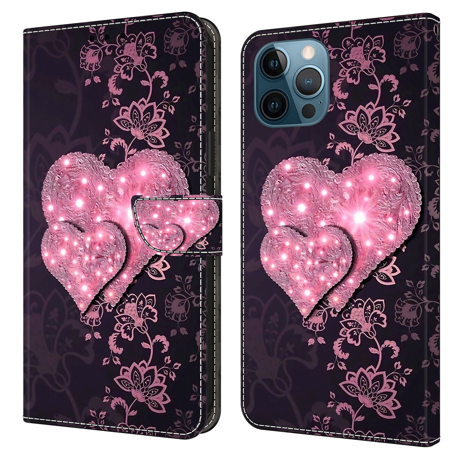 

Für Das Iphone 15 Pro PU Leder Telefon Hülle 3D -muster -druckbrieftasche Schutzschutzabdeckung - Spitzenherzen, iPhone 15 Pro