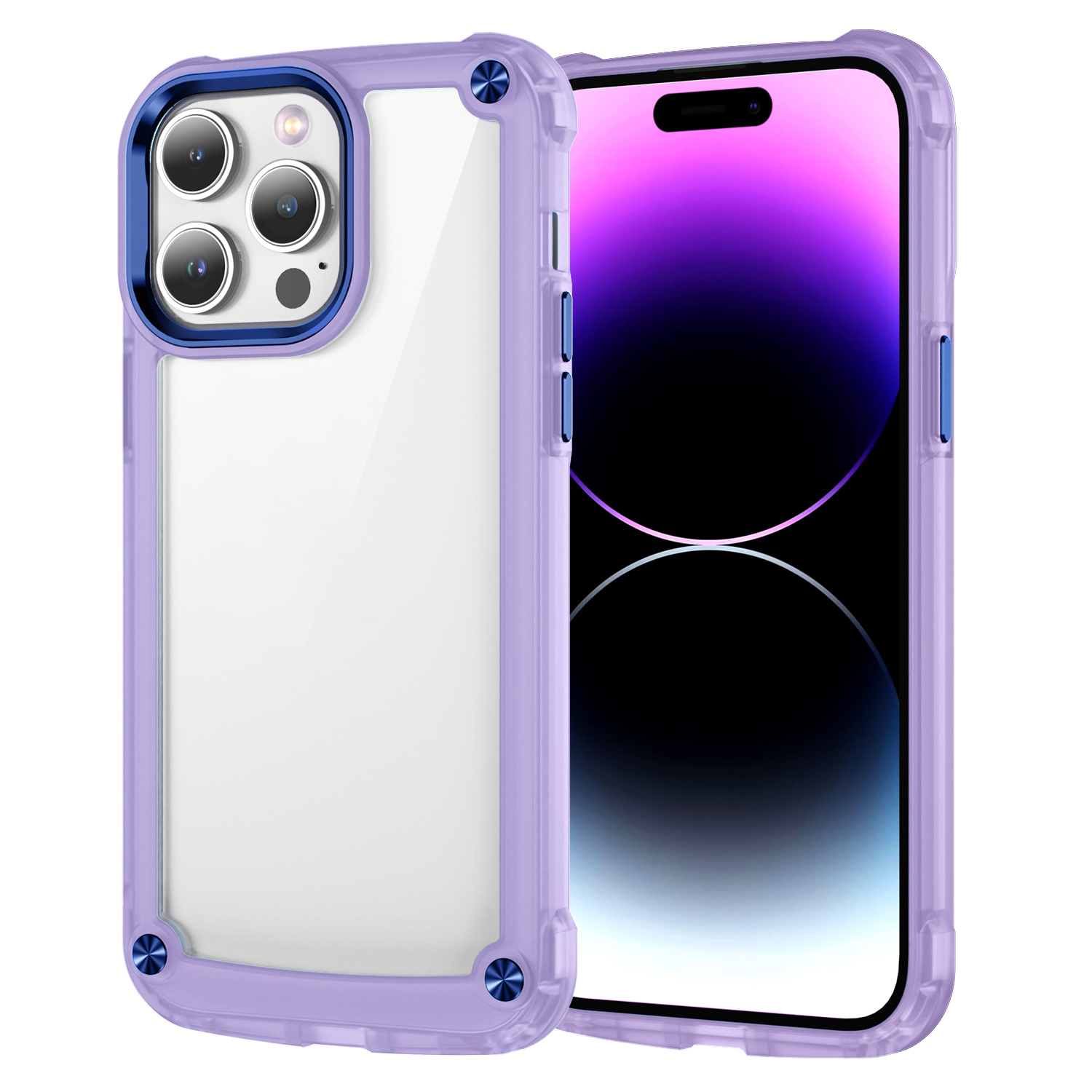 

Für Iphone 15 Pro PC+TPU Clear Phone Case Leges Lens Frame Anti-fall-fall-rückzugabdeckung - Transparent+lila, iPhone 15 Pro