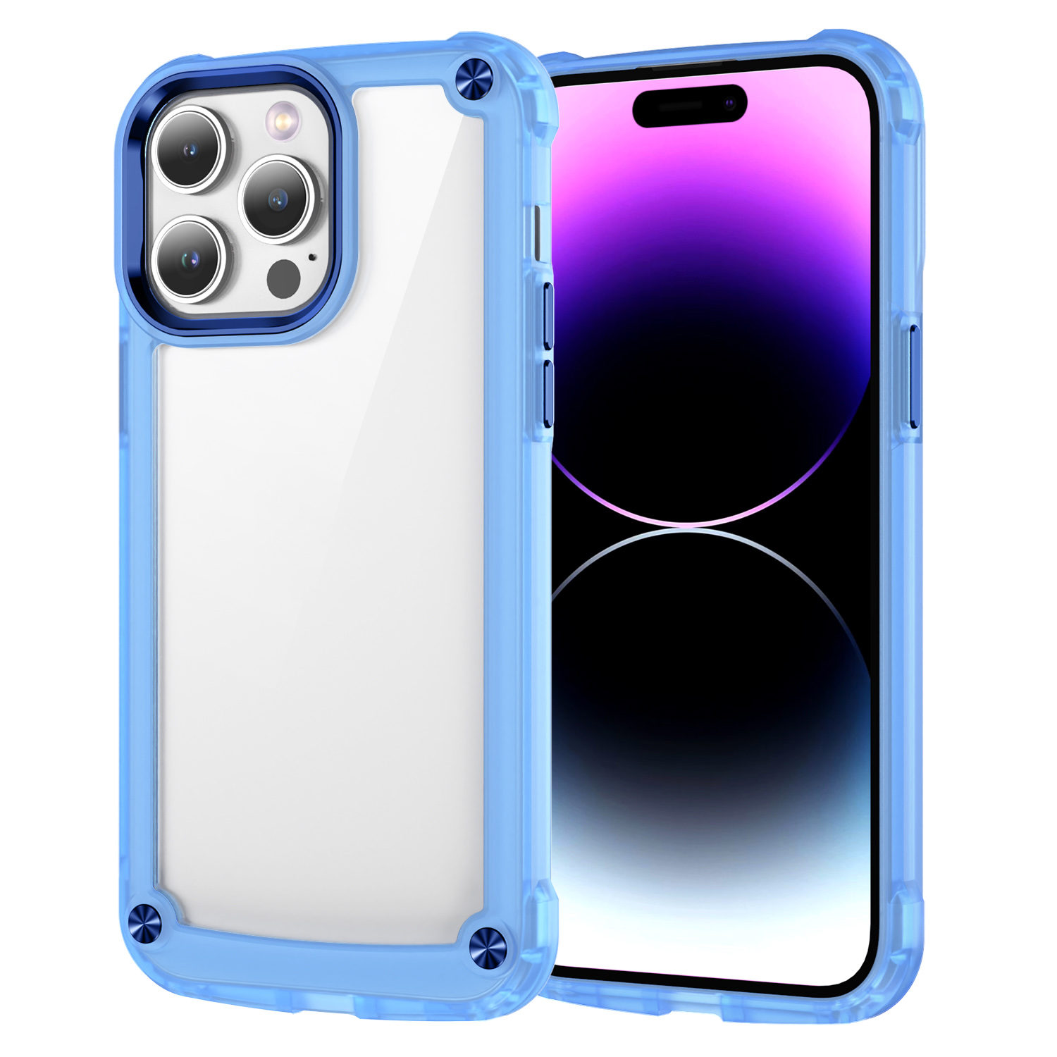

Für Das Iphone 15 Pro Max Clear Phone Case PC+TPU Schockfeste Abdeckung Mit Leichtmetall -linsenrahmen - Transparent+blau, iPhone 15 Pro Max