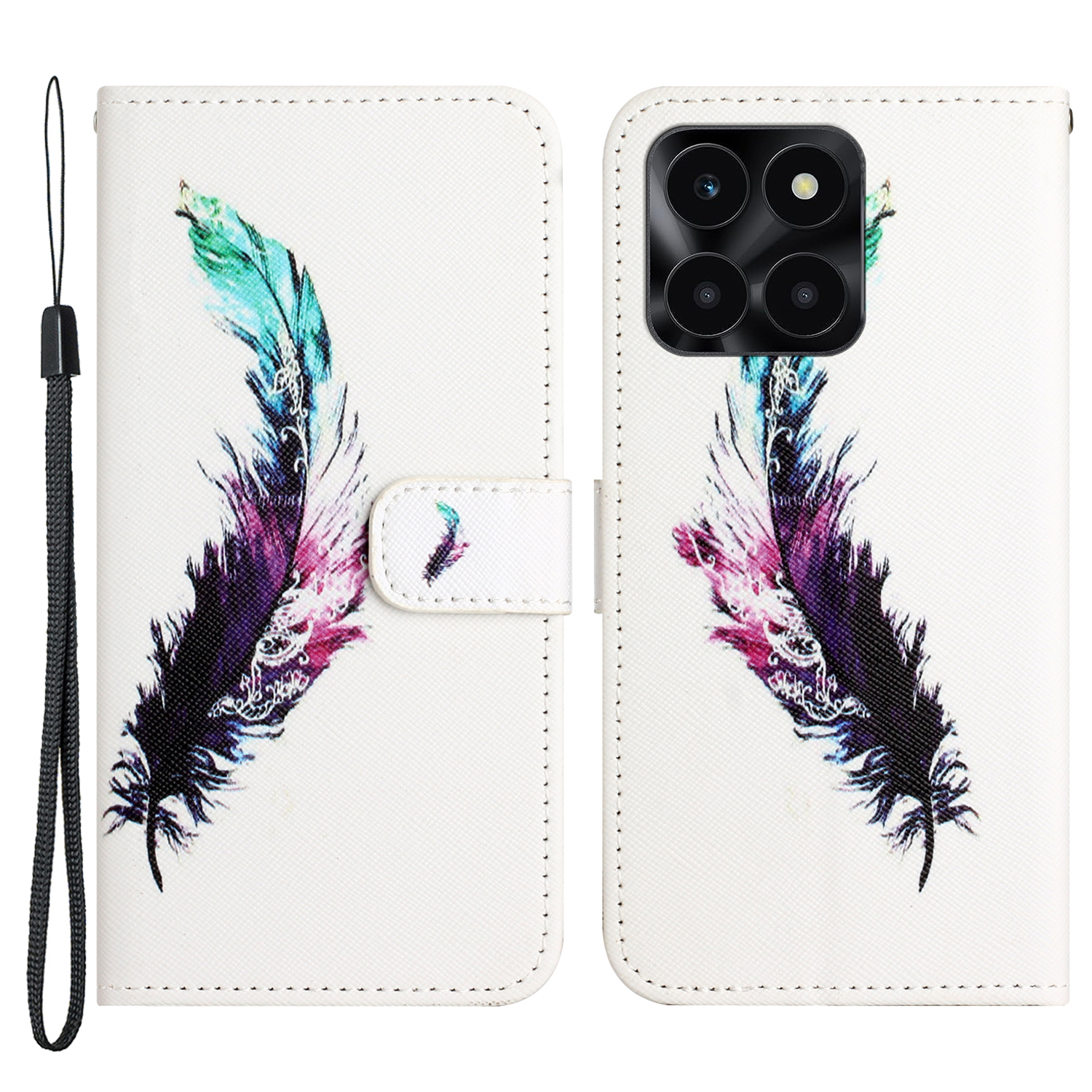 

3D -muster Druckleder -telefonhülle Für Ehren X6a 4g, Stand Wallet Flip Cover Mit Riemen - Feder, Honor X6a 4G
