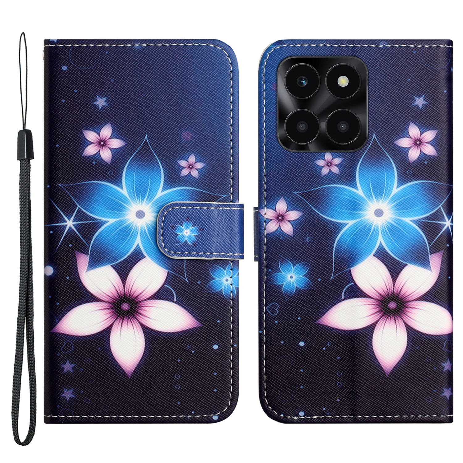 

3D -muster Druckleder -telefonhülle Für Ehren X6a 4g, Stand Wallet Flip Cover Mit Riemen - Blaue Blume, Honor X6a 4G
