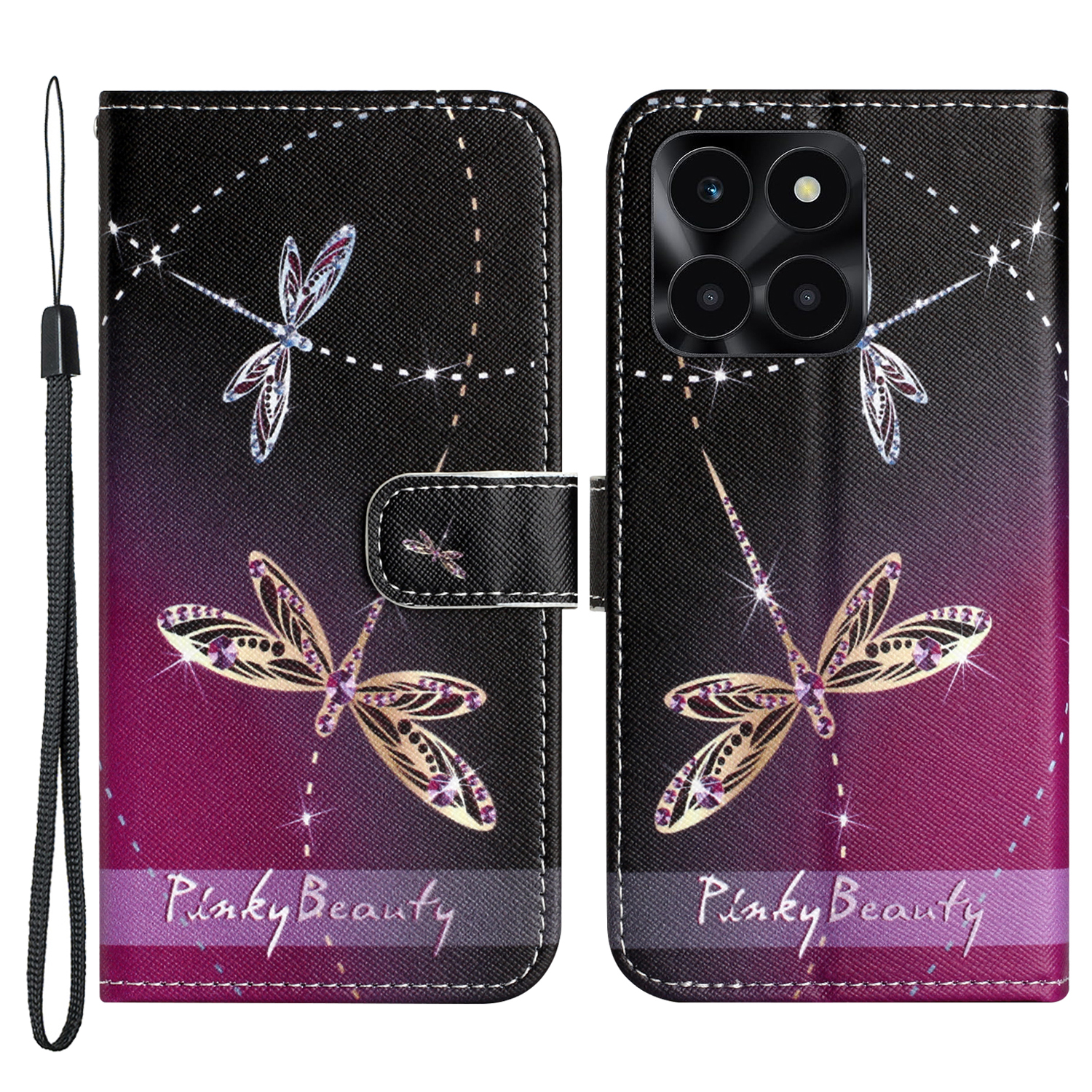 

3D -muster Druckleder -telefonhülle Für Ehren X6a 4g, Stand Wallet Flip Cover Mit Riemen - Libellen, Honor X6a 4G