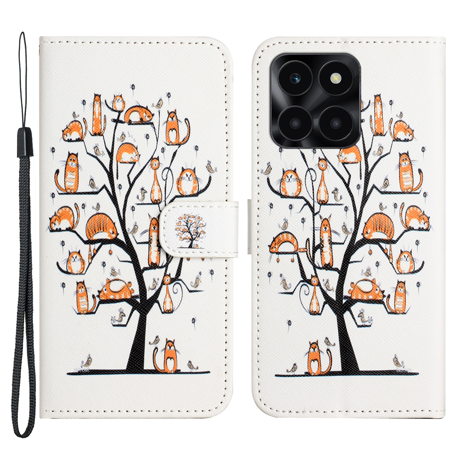 

3D -muster Druckleder -telefonhülle Für Ehren X6a 4g, Stand Wallet Flip Cover Mit Riemen - Katze Und Baum, Honor X6a 4G