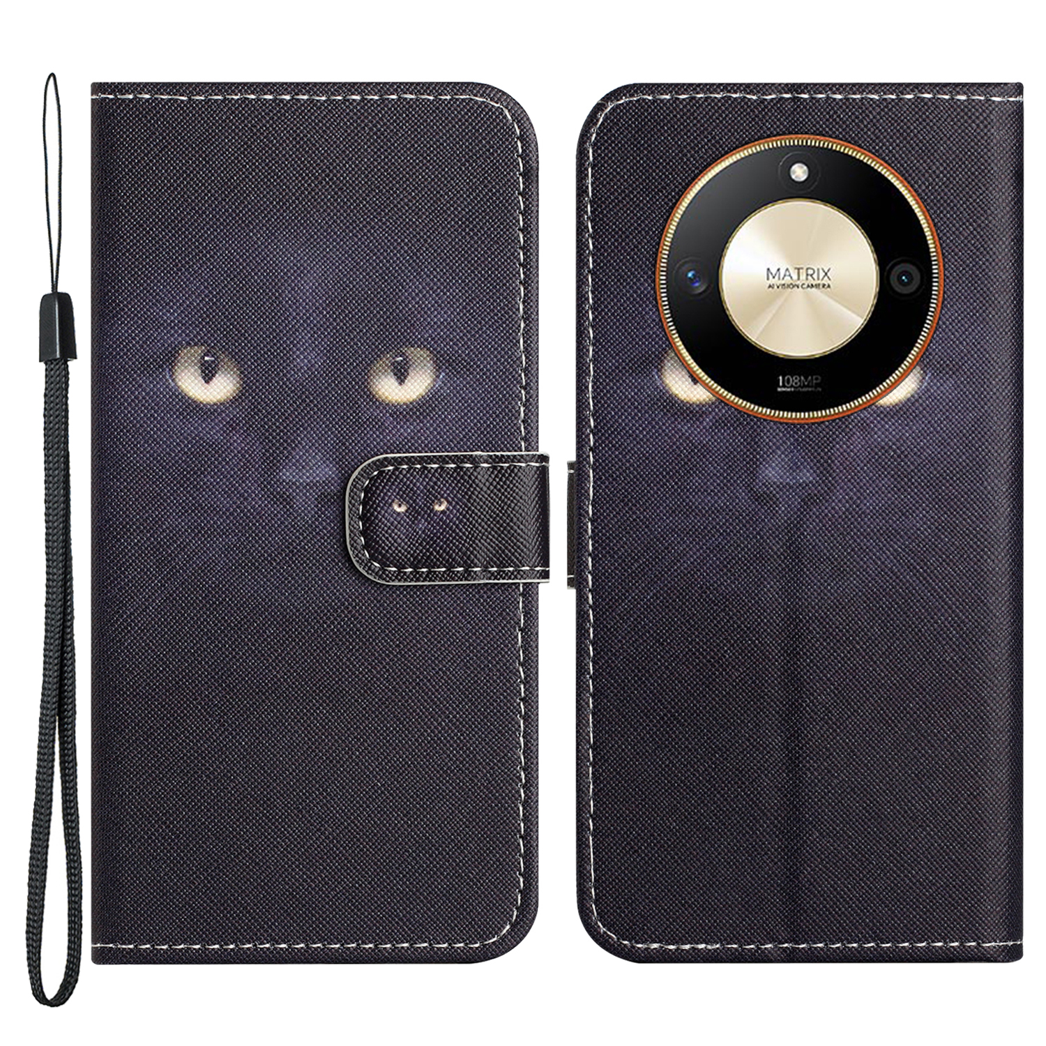 

PU Lederkreuztexturkoffer Für Honor X50, 3D -muster Druckbrieftasche Abdeckung Mit Riemen - Katzenauge, Honor X50