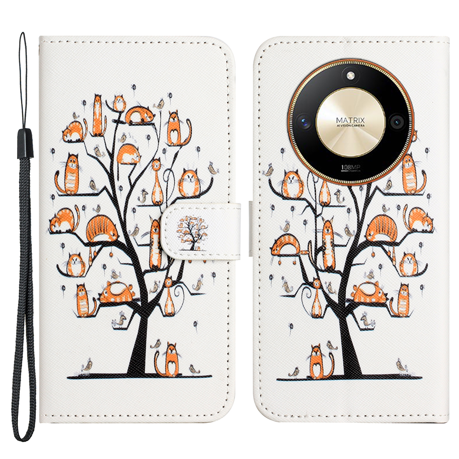 

PU Lederkreuztexturkoffer Für Honor X50, 3D -muster Druckbrieftasche Abdeckung Mit Riemen - Katze Und Baum, Honor X50