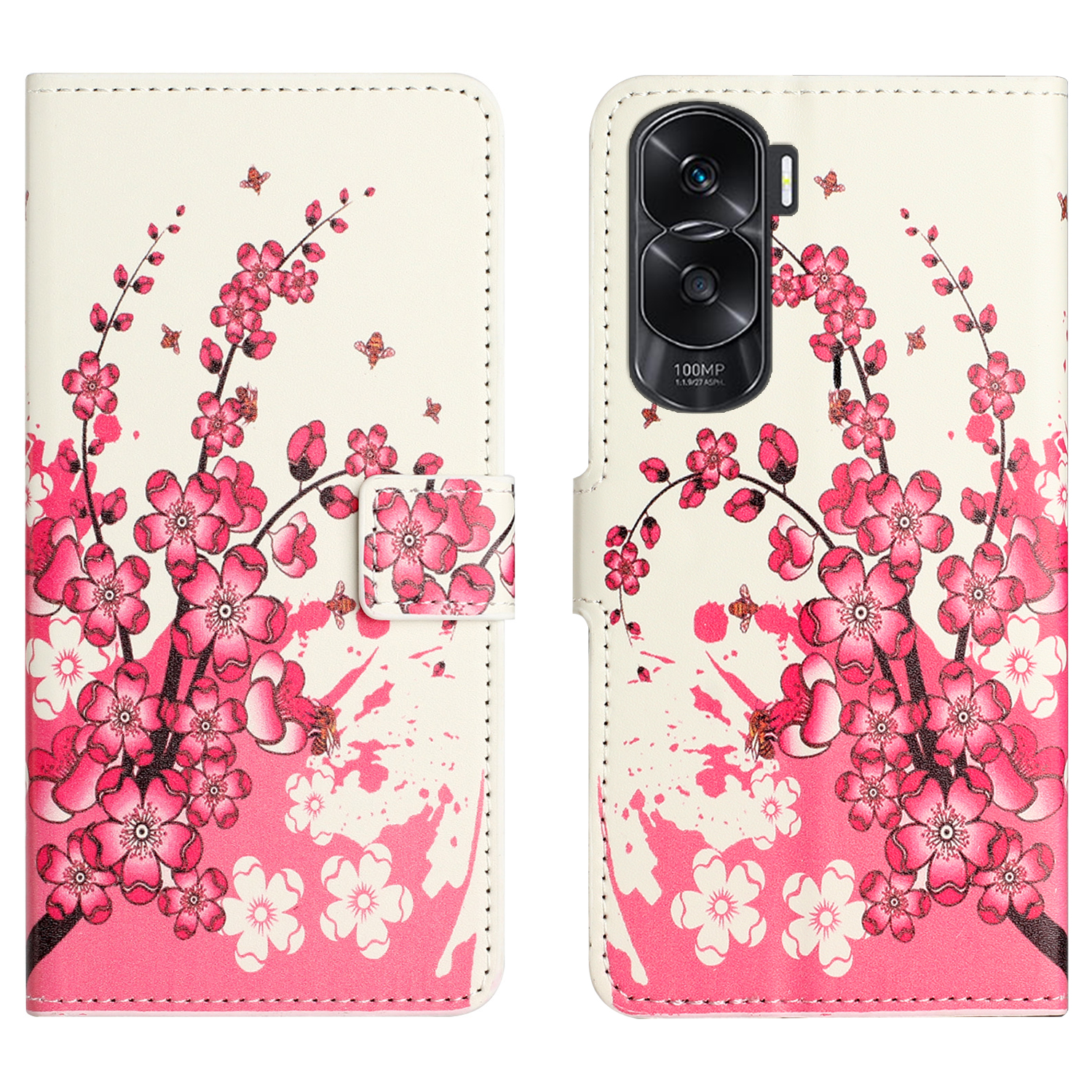 

PU Leder Anti-fall-fall Für Ehren 90 Lite 5G / X50i 5g, Ständer Brieftaschenmuster -druck Telefonabdeckung - Pflaumenblüte, Honor 90 Lite 5G