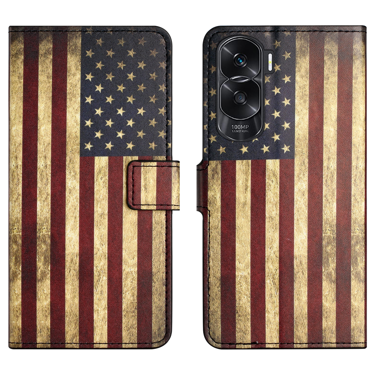 

PU Leder Anti-fall-fall Für Ehren 90 Lite 5G / X50i 5g, Ständer Brieftaschenmuster -druck Telefonabdeckung - Die Amerikanische Flagge, Honor 90 Lite 5G