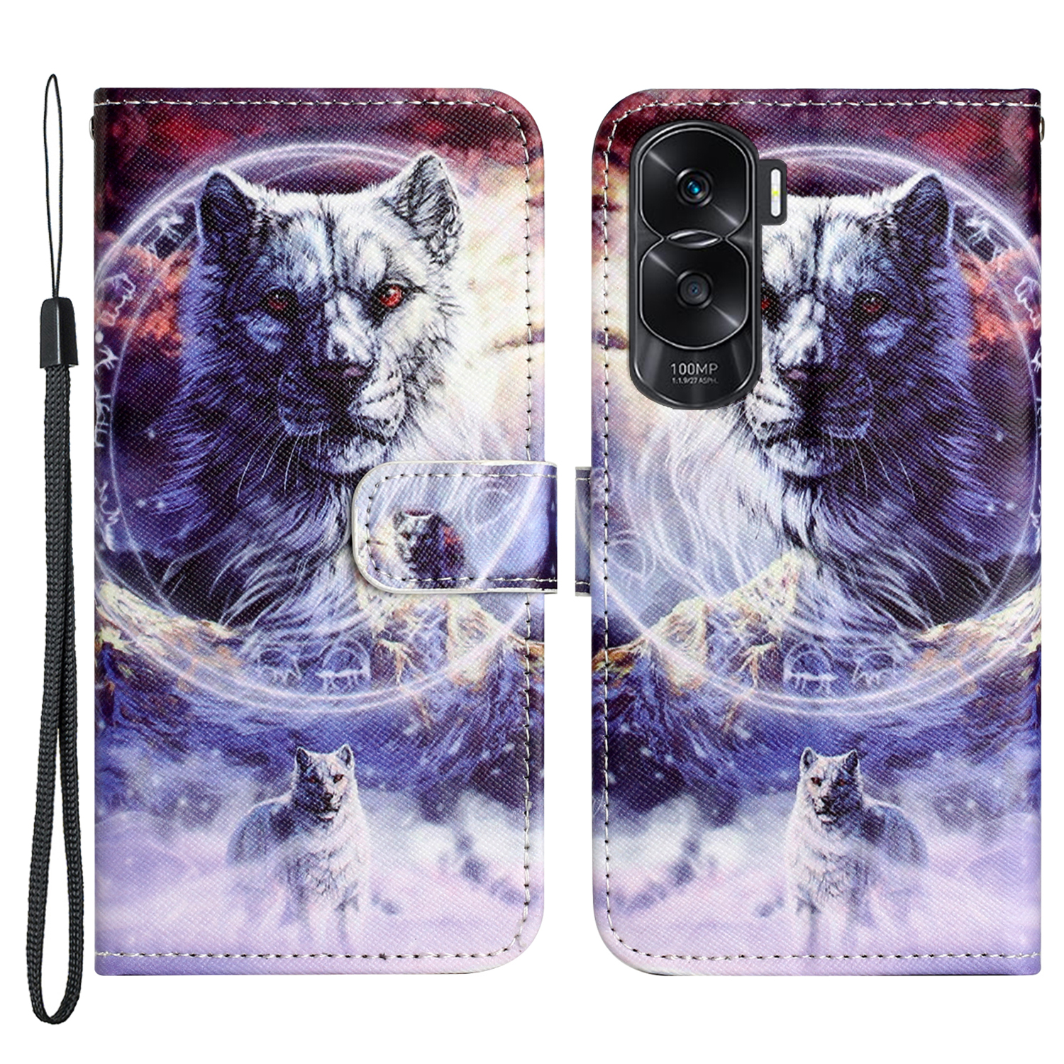

3D -muster -druckbrieftasche Für Ehren 90 Lite 5G / X50i 5g, PU Lederkreuz Texturständer Cover - Schneewolf, Honor 90 Lite 5G