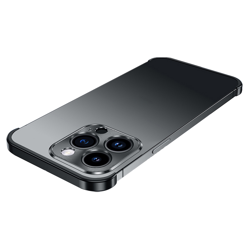

No-rücken-telefonhülle Für Iphone 12 Pro 6,1 Zoll Aluminiumlegierung+cd-venen Glastheschlinsen Guard Rahmenloser Stoßfängerabdeckung - Schwarz, iPhone 12 Pro