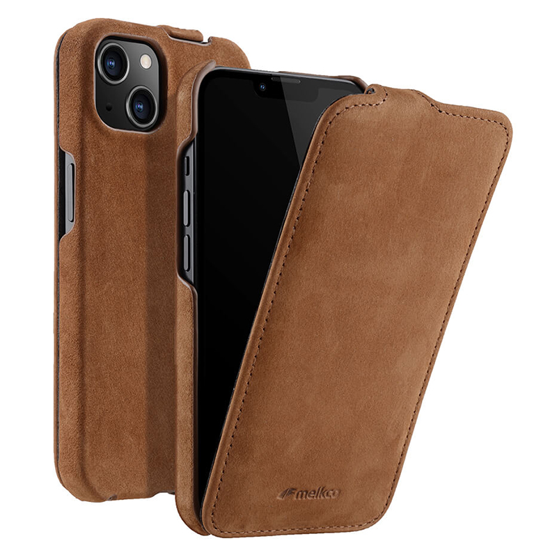 

Melkco Für Iphone 13 Vertikale Flip -telefon -hülle Matte Echte Kuhleder+pc -schutzhülle Abdeckung - Kaffee, iPhone 13