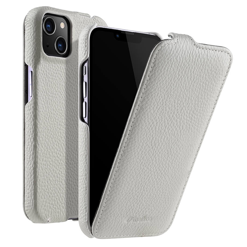 

Melkco Für Iphone 13 Echtes Kuhleder+pc Phone Hülle Vertikale Flip Ultra-dünner Schutzabdeckung - Weiß, iPhone 13 mini