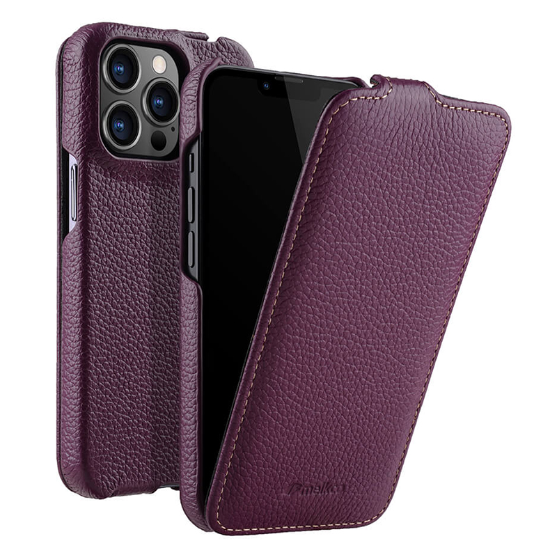 

Melkco Für Iphone 14 Pro Litchi Texture Phone Hülle Echte Kuhleder+pc Vertikale Flip -abdeckung - Lila, iPhone 14 Pro