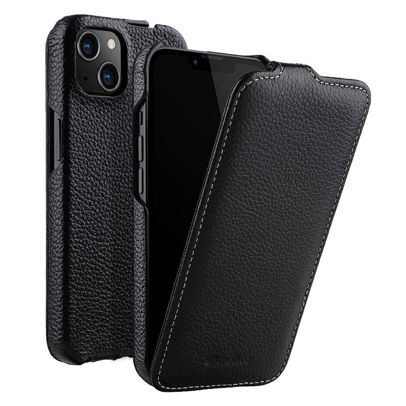 

Melkco Für Iphone 14 Plus Litchi Textur Vertikaler Flip -cover Echte Kuhleder+pc -telefonhülle - Schwarz, iPhone 14 Plus