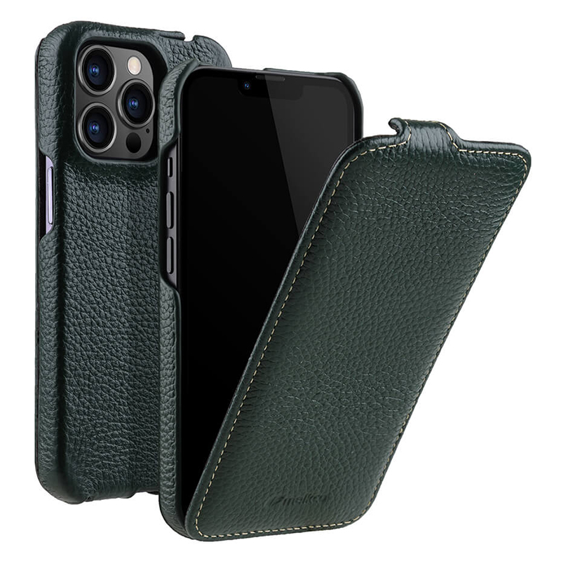

Melkco Für Iphone 12 / 12 Pro Vertical Flip Phone Case Echte Kuhleder+pc Litchi Texturabdeckung - Dunkelgrün, iPhone 12