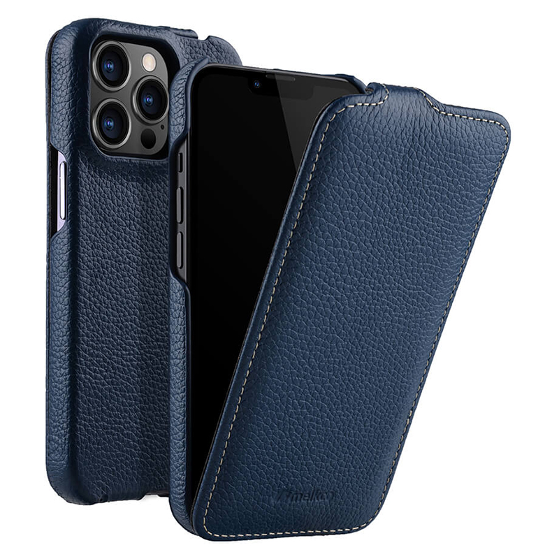 

Melkco Für Iphone 13 Pro Max Phone Protective Shell Litchi Textur Echte Kuhleder+pc Vertikale Flip -hülle - Dunkelblau, iPhone 13 Pro Max
