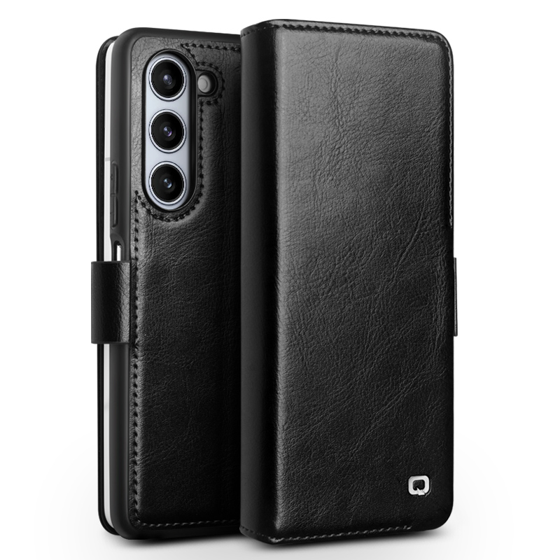 

Qialino Wallet Phone Hülle Für Samsung Galaxy Z Fold5 5G Tpu+echtes Kuhleder Folio Flip Cover - Schwarz, Galaxy Z Fold5 5G