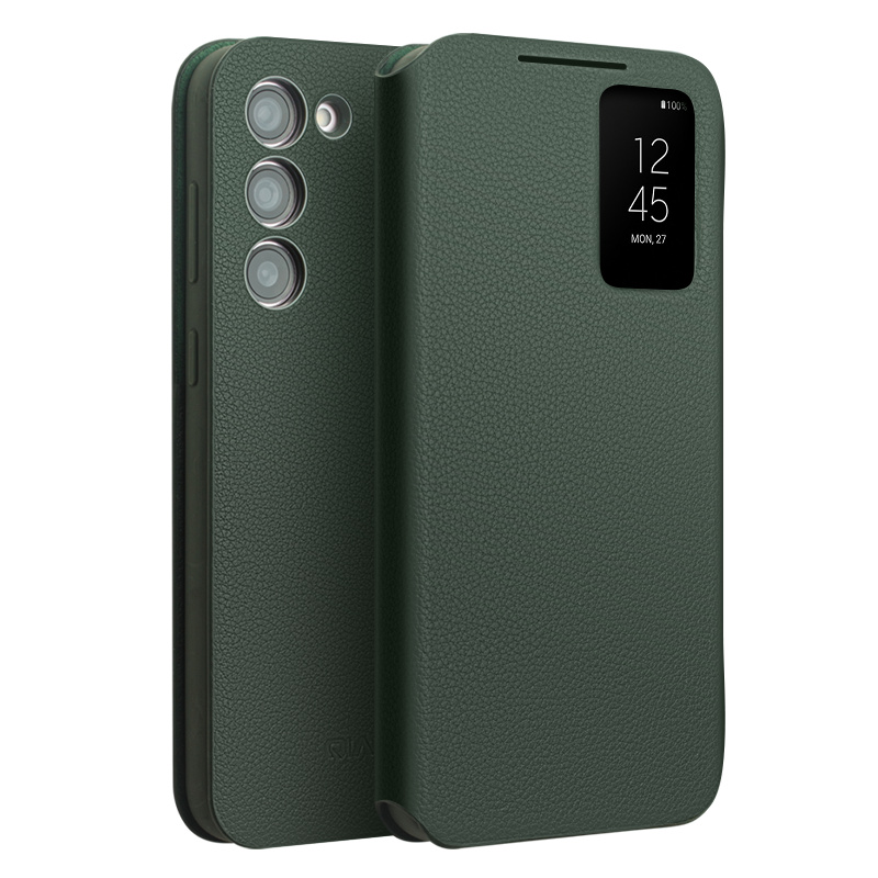 

Qialino Ansichtfenster Telefonfall Für Samsung Galaxy S23 Smart Auto Wake Up / Schlaf Echtes Kuhleder+tpu -telefonhülle - Grün, Galaxy S23