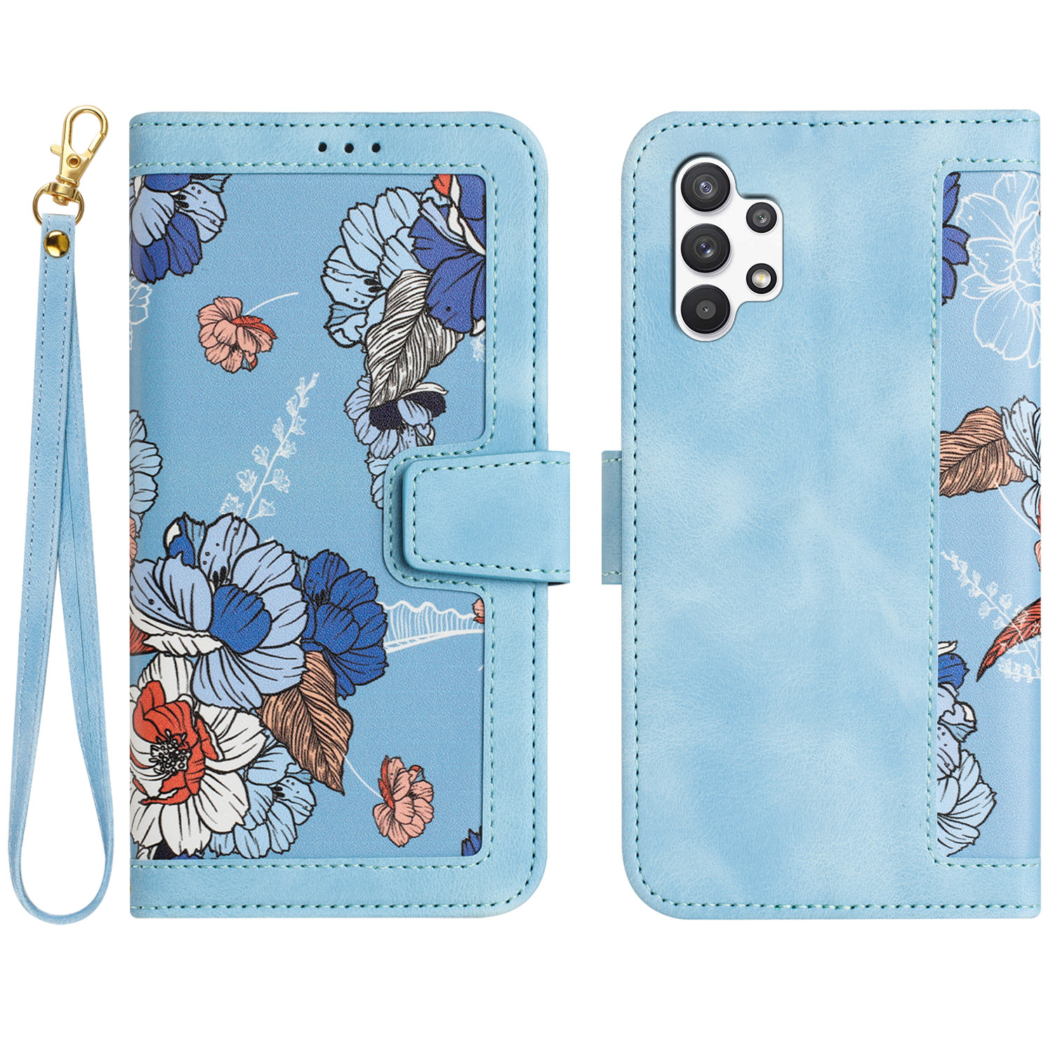 

Für Samsung Galaxy A13 4G / 5G Kartensteckplätze Telefon Ständer Hülle PU Leder Blumenmuster Druckabdeckung - Baby Blau, Galaxy A13 5G