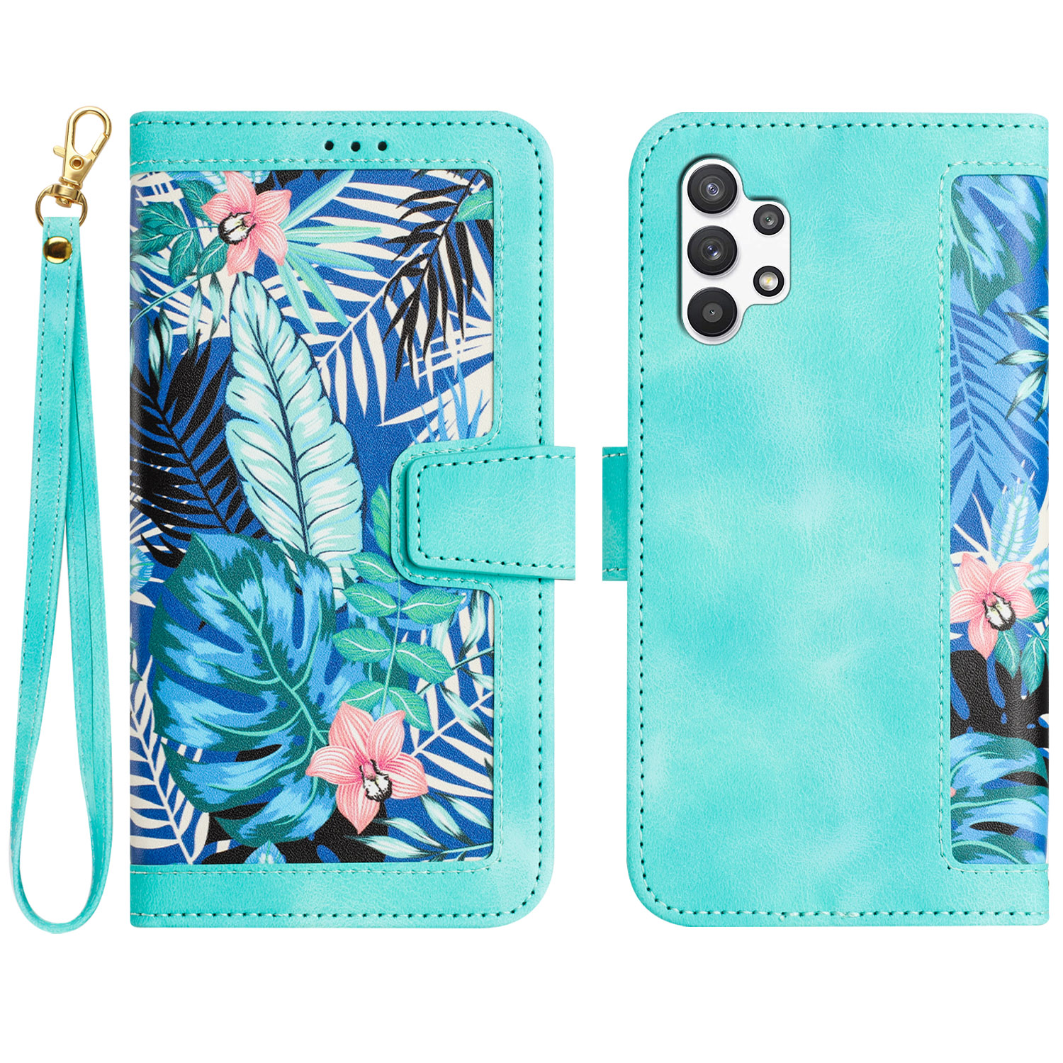 

Für Samsung Galaxy A13 4G / 5G Kartensteckplätze Telefon Ständer Hülle PU Leder Blumenmuster Druckabdeckung - Grün, Galaxy A13 5G