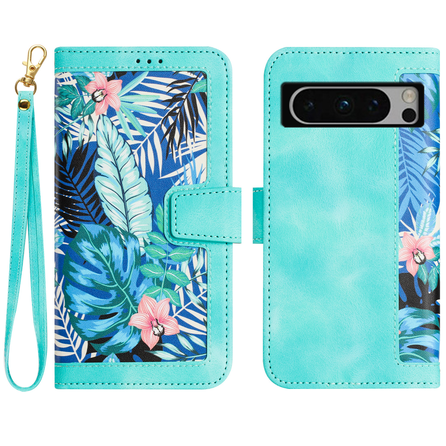 

Für Google Pixel 8 Pro Stand Phone Hülle Blumenmuster -druckkartenhalter Lederabdeckung - Grün, Google Pixel 8 Pro