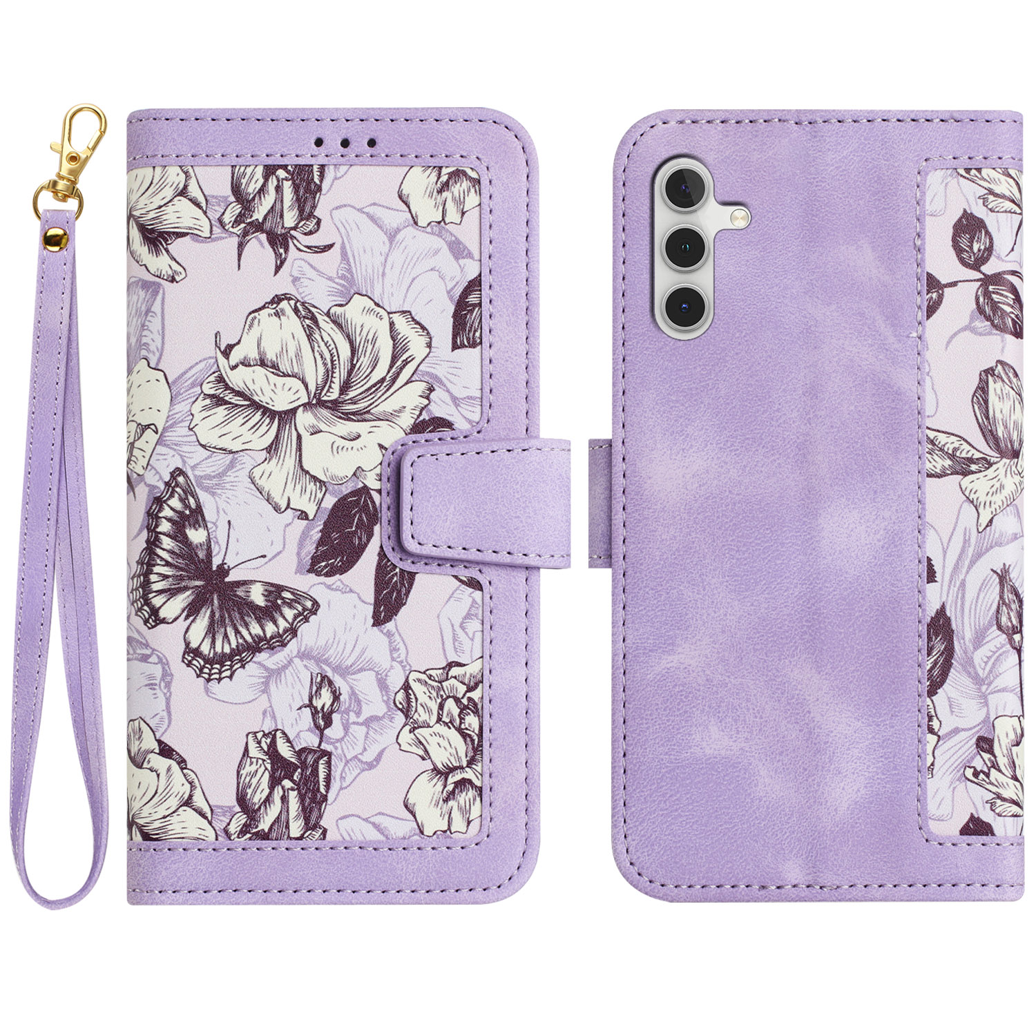 

Für Samsung Galaxy A34 5G Phone Hülle Blumenmuster -druckständer Lederabdeckung Mit Kartensteckplätzen - Helles Lila, Galaxy A34 5G