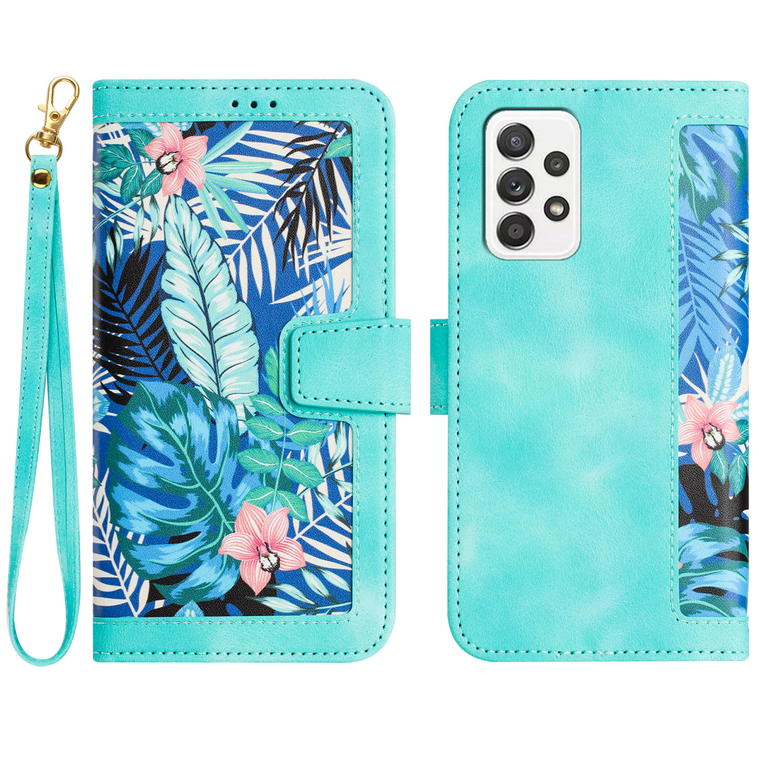 

Für Samsung Galaxy A33 5G PU Leder -handy -deckungskarten -slots Stand Hülle Mit Blumenmusterdruck - Grün, Samsung Galaxy A33 5G