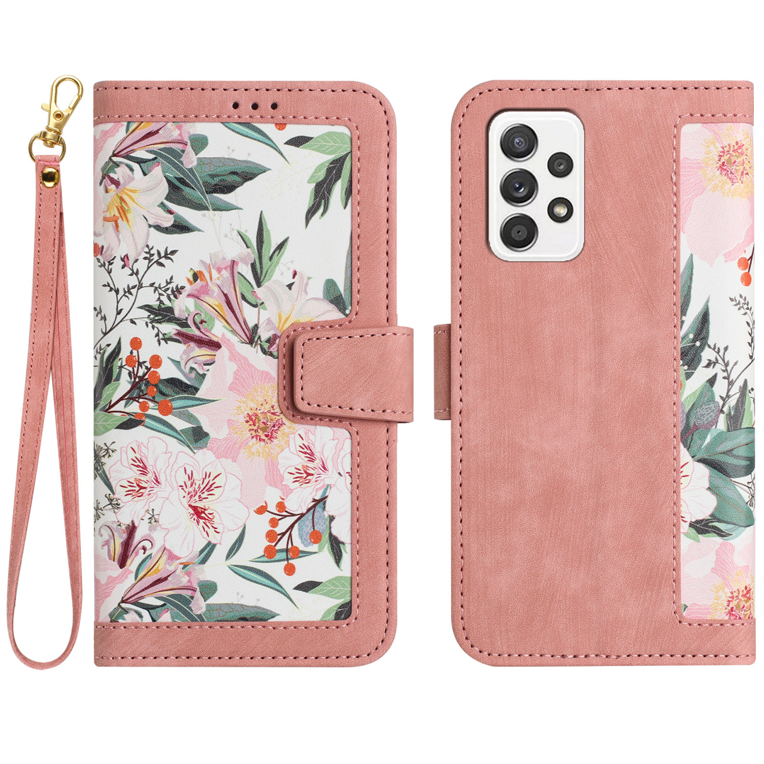 

Für Samsung Galaxy A33 5G PU Leder -handy -deckungskarten -slots Stand Hülle Mit Blumenmusterdruck - Rosa, Samsung Galaxy A33 5G