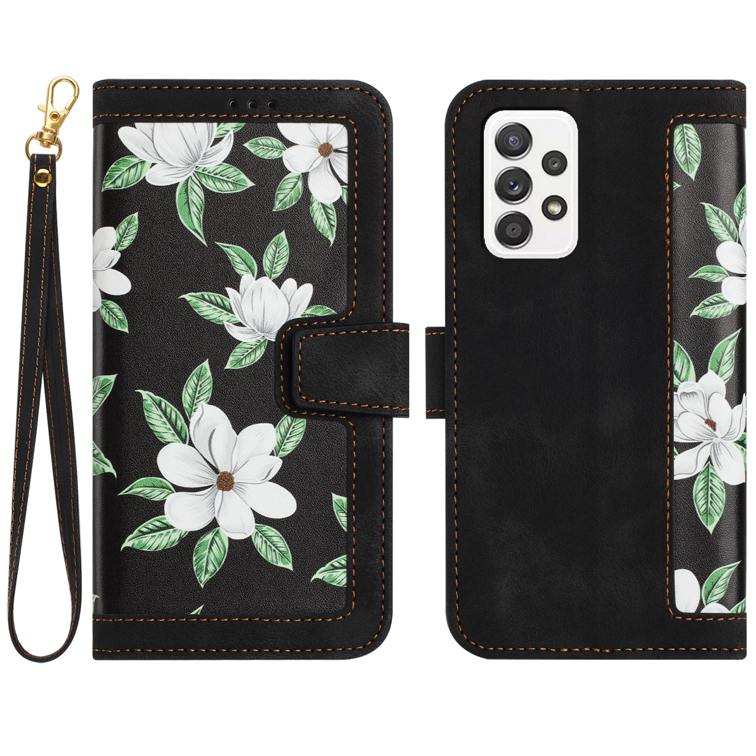 

Für Samsung Galaxy A33 5G PU Leder -handy -deckungskarten -slots Stand Hülle Mit Blumenmusterdruck - Schwarz, Samsung Galaxy A33 5G
