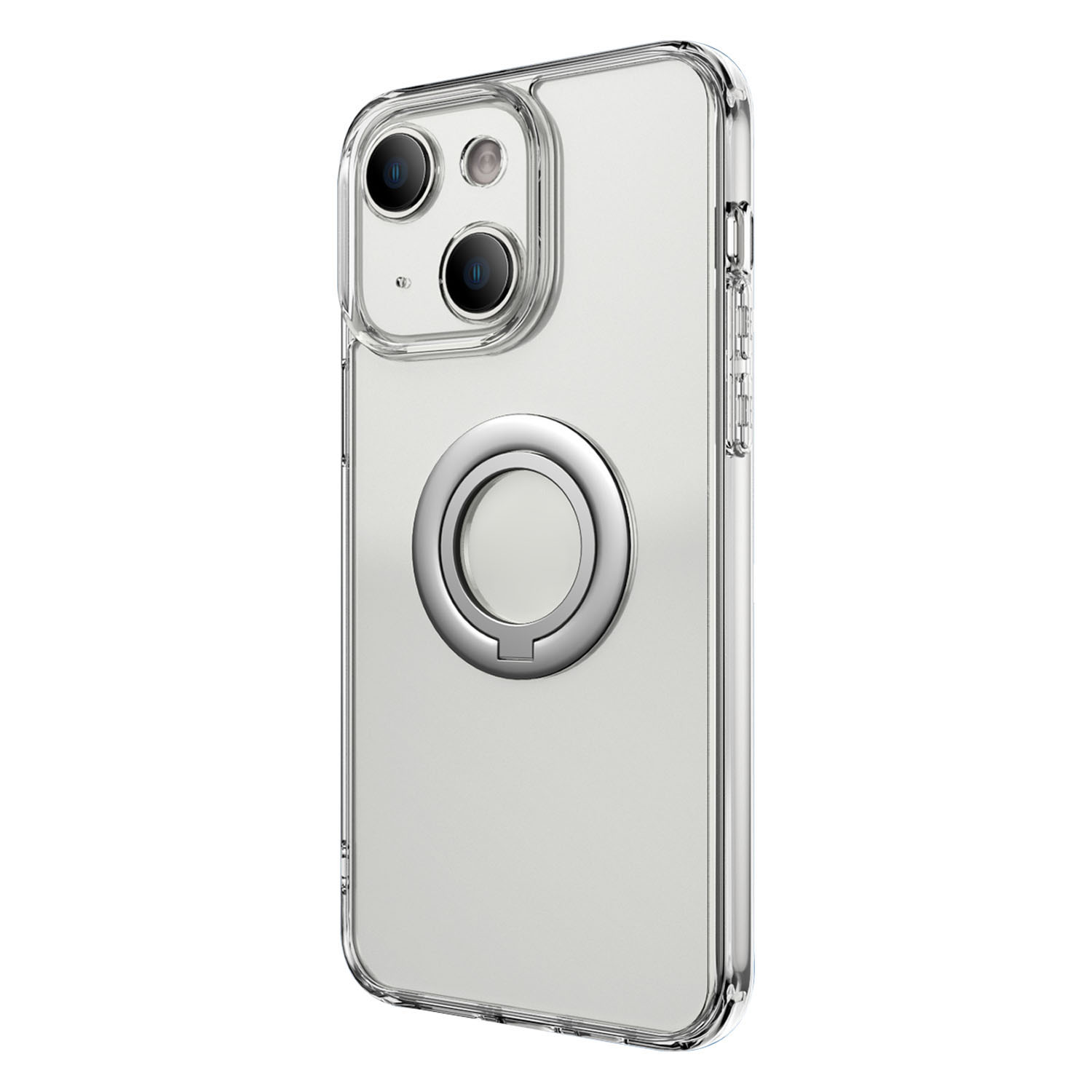 

Für Das Iphone 13 PC + Tpu-telefon Zurück-hülle Matte Anti-fingerabdruck-ringhalter-kickständer Cover - Transparent Grau, iPhone 13