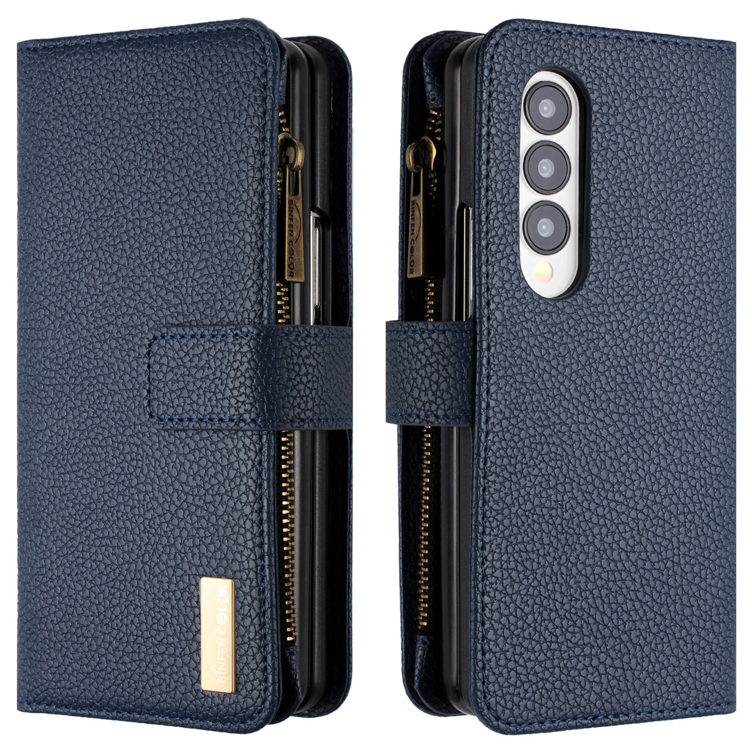 

Binfen Color Reißverschluss Brieftaschenhülle Für Samsung Galaxy Z Fold3 5G Litchi Textur PU Leder Flip Cover - Blau, Galaxy Z Fold3 5G