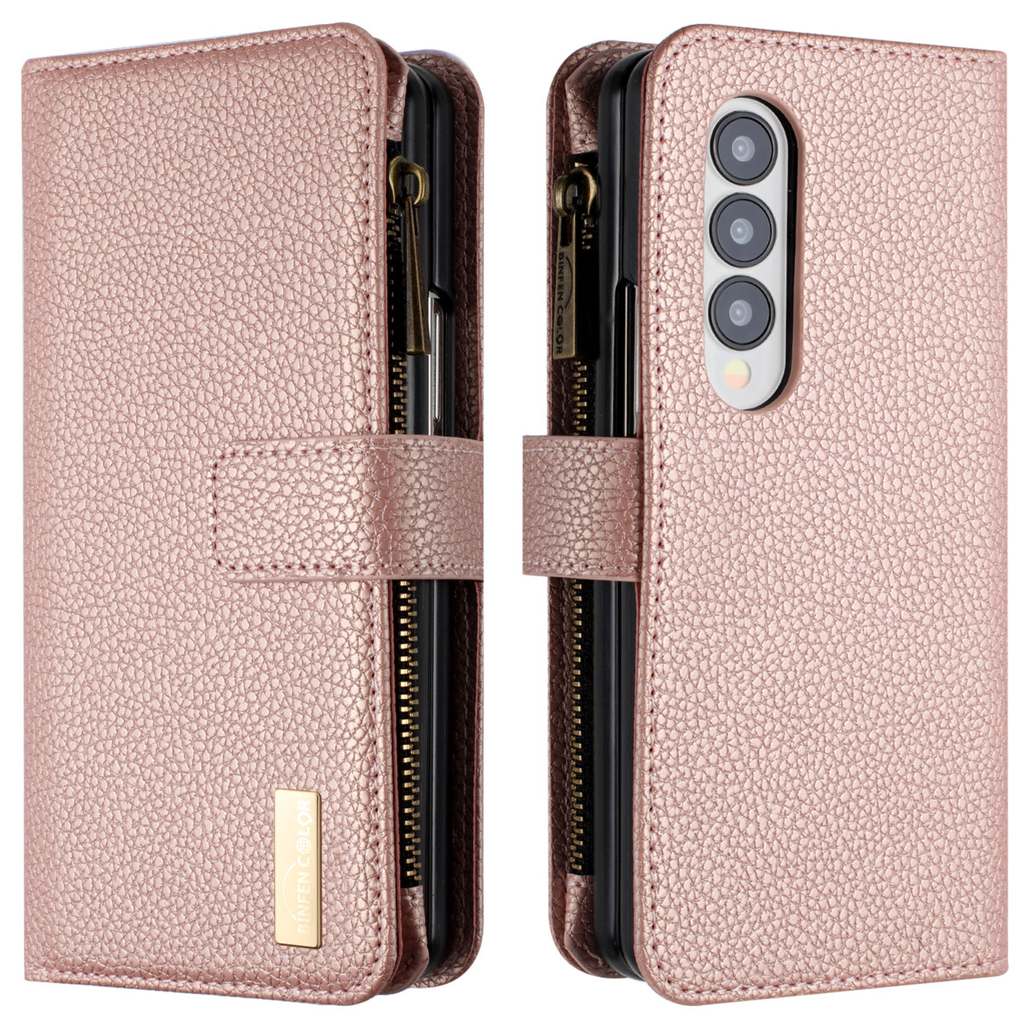 

Binfen Color Reißverschluss Brieftaschenhülle Für Samsung Galaxy Z Fold3 5G Litchi Textur PU Leder Flip Cover - Roségold, Galaxy Z Fold3 5G