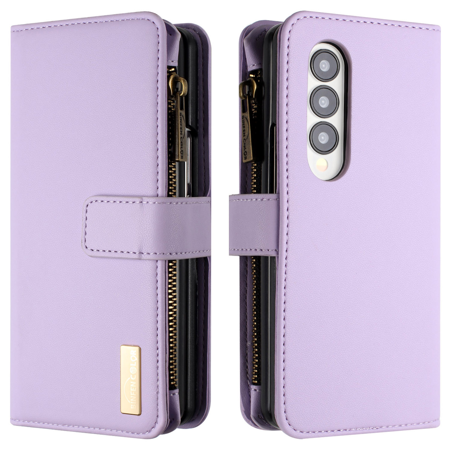

Binfen Color Reißverpackung Taschenbrieftasche Für Samsung Galaxy Z Fold3 5g, Matte PU Lederständer Telefonabdeckung - Lila, Galaxy Z Fold3 5G