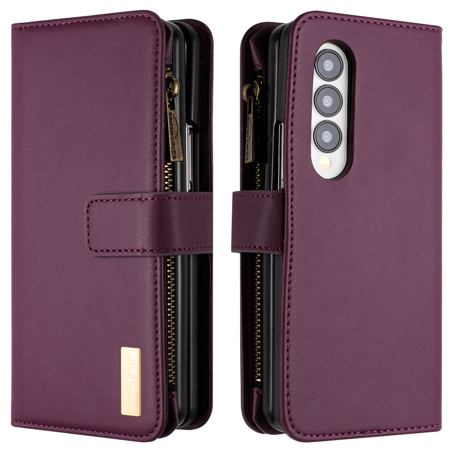 

Binfen Color Reißverpackung Taschenbrieftasche Für Samsung Galaxy Z Fold3 5g, Matte PU Lederständer Telefonabdeckung - Dunkelviolett, Galaxy Z Fold3 5G