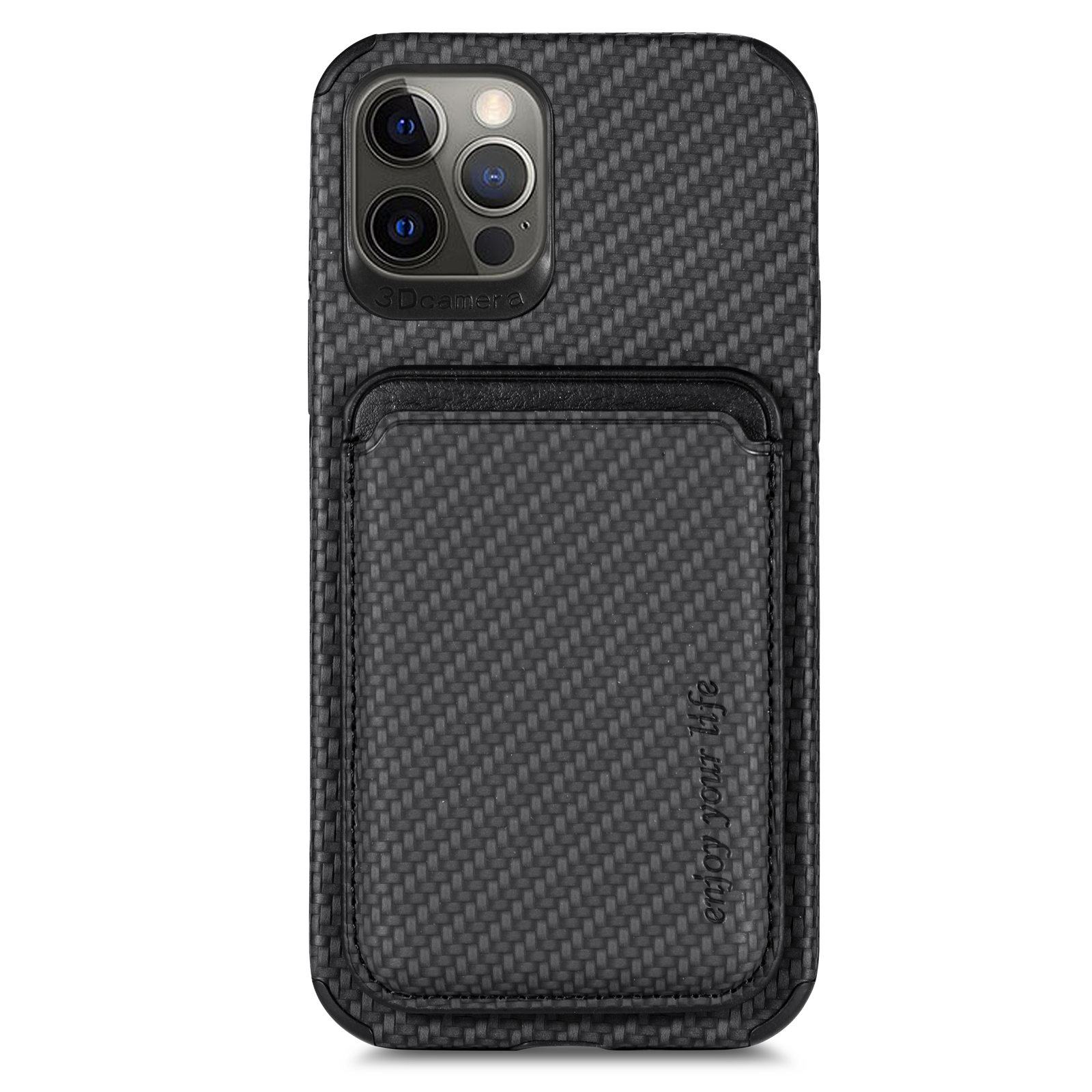 

Für Iphone 12 Pro / 12 Abnehmbare Magnetkartenhalter Hülle PU Leder+pc+tpu Carbonfaser Telefonabdeckung - Schwarz, iPhone 12 Pro