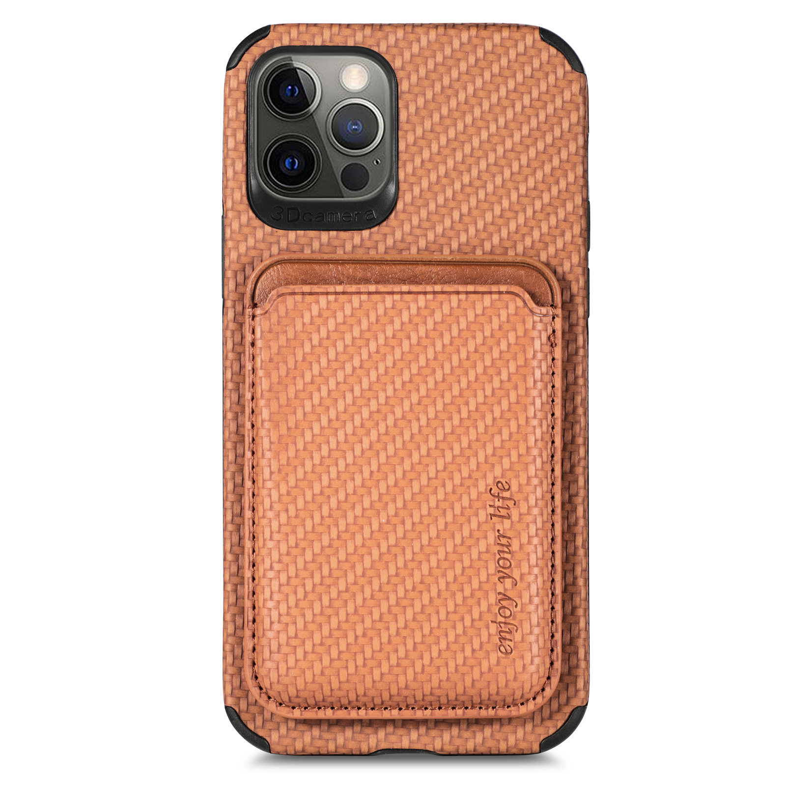 

Für Iphone 12 Pro / 12 Abnehmbare Magnetkartenhalter Hülle PU Leder+pc+tpu Carbonfaser Telefonabdeckung - Braun, iPhone 12 Pro